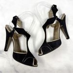 Valentino Garavani  Vintage Suede T Strap Side Cut Out Sandal Heel Black Y2K 37.5 Photo 4