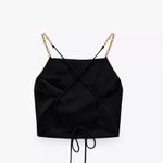 ZARA Women's Black Gold Chain Halter Neck Cropped Top Size Large NWT Photo 2
