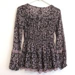Knox Rose  Black Lilac Lavender Mauve Pink Floral Long Sleeve Lace Up Peasant Top Photo 10