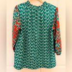 HAPSHO L/XL Boutique Printed Green Orange Boho Top Photo 3