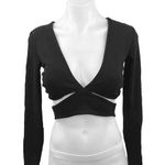 ZARA  Black Plunging V-Neck Cutout Long Sleeve Stretch Knit Cropped Top Size M Photo 0