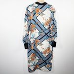 Lulus Dusty Blue Floral Print Satin Midi Robe Dress Women's Size X-Small XS Photo 1