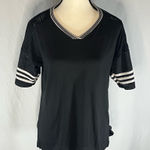 Adidas  Performance Mesh Sleeve  V-Neck Women’s Sport Shirt Black w/White Stripes Photo 0