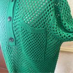 ZARA Green Open Knit Short Sleeve Colloared Popover Top Polo Shirt Sz Large Photo 5