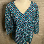 Croft & Barrow  3/4 Sleeve‎ Geometric V Neck Blouse Size 1X Photo 0