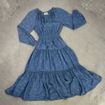 Urban Outfitters  Reese Midi Dress Paisley Tiered Smocked Blue Small Long Sleeve Photo 14