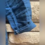 Eileen Fisher  Short Sleeve Linen Blend Tie Waist Top Blue Chambray P petite Photo 4