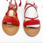 Frye Ruth Suede Leather Whipstich Gladiator Ankle Wrap Sandals Flats: Red Photo 4