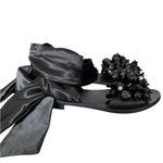 Elina Linardaki Satin Tie Up Gloria Black Leather Beaded Sandals size 35 US 5 Photo 1