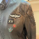VINTAGE RARE Polo Ralph Lauren LEATHER Graphic Moto Biker Jacket W/ Patches sz M Black Size M Photo 1