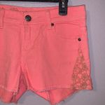 Montana Jeans Western Neon coral floral lace detail fringe Jean shorts Photo 2