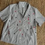 American Vintage Vintage black & white striped button-up shirt with lighthouse embroidery Photo 0