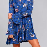 Lulus Lulu’s New You Royal Blue Floral Long Sleeve Mini Dress Photo 0