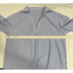 Halara  V Neck Long Sleeve Work Blouse Half Sleeve Blue Stripe Seersucker Size L Photo 9