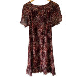Sundance Dress Midi 100% Silk Floral Burgundy Tulip Sleeve Romantic Boho Size S Photo 1