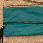 H&M teal blue clutch bag with chain and navy blue tassel Photo 0