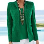 Misook  Lilly Textured Jacket Cardigan Open Front Size Small Kelly Green Photo 0