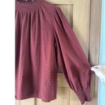 Madewell Burgundy Sheer-Sleeve Mockneck Blouse in Clip Dot Women’s size Medium Photo 3