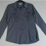 Ariat  Womens Medium Chambray Blue Embellished Top Button‎ Blouse Western Rodeo Photo 0