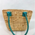 Caribbean Joe Straw Wicker Bag with Turquoise Leather Accents Photo 3