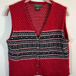 Eddie Bauer 100% Lambs Wool Nordic Fair Isle Red Sweater Vest Small Petite Photo 0