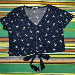 Active USA floral button down short sleeve crop top with bow in navy size large Photo 8
