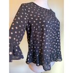 W5 Black Ruffle Anthropologie Peplum Top Gold Dot Shirt S boho whimsi Fairy Y2K Photo 1
