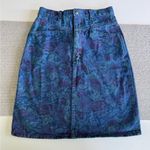 Vintage 80s New Breed Blue Purple Floral Print Denim Pencil Mini Skirt Size 9/10 Photo 1