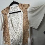 Free People NEW  Blossom Lace Wrap Front Top Cream Tan XS Coquette Dainty Lace Photo 9