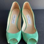 Jimmy Choo  | Seafoam Green Peep Toe Patent Leather Heels Sz 35.5 Photo 1