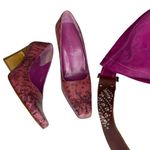 Bisou Bisou new  ❥ Python Leather Square Toe Sculptural Wood Heel Pumps ❥ Pink Photo 1