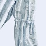 Women’s Crew Neck 3/4 Bell Sleeve Floral Textured Babydoll Blouse Blue Size XXL Photo 5