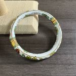 Vintage Chinese White Cloisonne Enamel Flowers Bangle Hinged Bangle Bracelet Photo 2