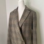ZARA  Glen tan & brown plaid oversized blazer jacket size M Photo 3