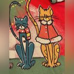 VTG 90s Jess & Jane festive whimsical artsy Christmas cats meow ornaments top 1X Red Photo 5