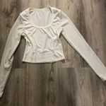 White Ribbed Scoop Neck Long Sleeve Top Photo 0