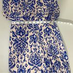 Love Culture  Blue Cream Damask Print Strapless Blouson Wide Leg Jumpsuit Medium Photo 8