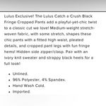 Lulus  Catch a Crutch black fringe crop womens pants L Photo 10