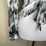 Blue B Collection Mettalic Open Front Collared Tie Long Sleeve Blouse Event Sz S Black Photo 4