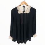 Free People  Crochet Bib Neck Black Gauze Flowy Boho Top size XS Photo 4