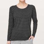 Lululemon  Emerald Long Sleeve Short Serve Stripe Heathered Black White Size 12df Photo 0