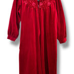 Vanity Fair Red Vtg. Womens Robe House Coat Velour Zip Up Embroidered Medium Photo 0