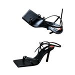 River Island NEW  SQUARE TOE BLACK LEATHER HEEL SANDAL STAPPY SZ -9.5 Photo 4