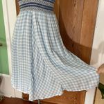 ALLEN SCHWARTZ Delilah Smocked Gingham Deep V Neck Midi Dress Photo 9