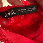 ZARA  Openwork Embroidered Top Red Eyelet Ruffle Medium Cotton tomatogirl Photo 4