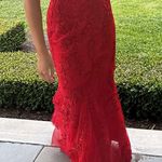 Sherri Hill Red Lace Prom Dress Photo 3