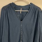 Free People  Canyon Rose Button Down Blue XS Top Gauze Boho Spring Beach Blouse Photo 4