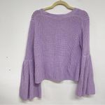 Free People  Lavender Ribbed Knit Flare Sleeve V Neck Sweater Womens S Oversized Photo 1