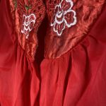 Kelly Reed Nylon Vintage Pajama Lounge Top Blouse Red Embroidered Large Photo 7