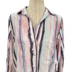 Bella Dahl Button Down Shirt Coastal Stripe Cream Pink Blue Size Medium Photo 3